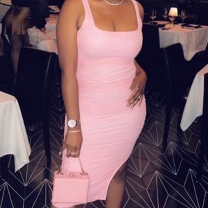 Pink ruched midi spilt dress only worn once